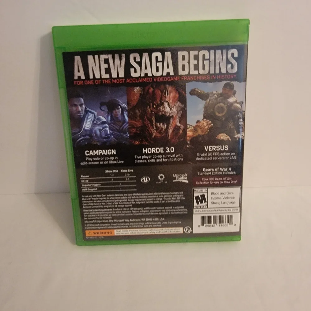 Gears of War 4 (Microsoft Xbox ONE) w/ Original Case & Stickers, TESTED